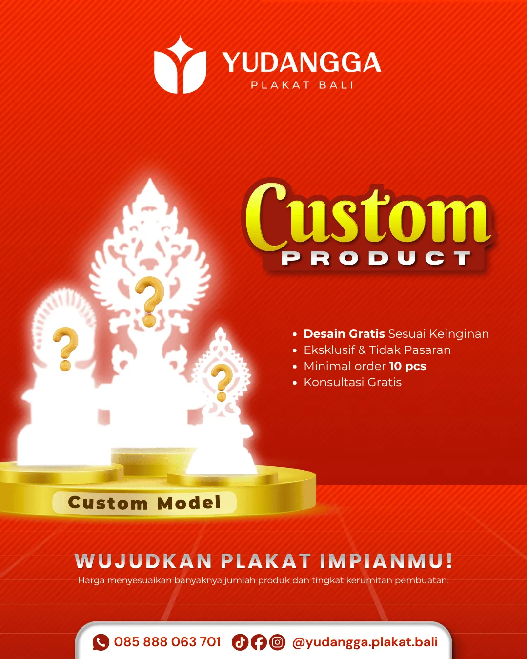 Materi promosi Yudangga Plakat Bali, produk custom